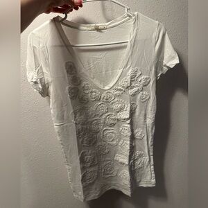J. Crew White Textured Floral Women's Tee